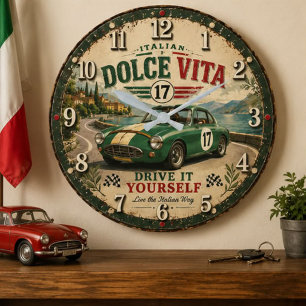 Dolce Vita Italian Vintage Car Garage Gift Large Clock