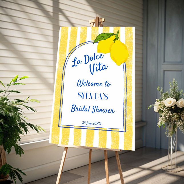 Dolce vita Lemons Italian bridal shower welcome Foam Board (Dolce vita yellow stripes Lemons Italian bridal shower personalized welcome sign  Board)