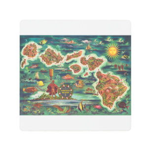 Dole 1950 Map of Hawaii Joseph Feher Oil Paint Metal Print