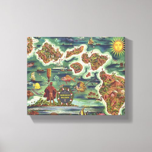 Dole Map of Hawaii 1950  Joseph Feher Oil Paint Canvas Print