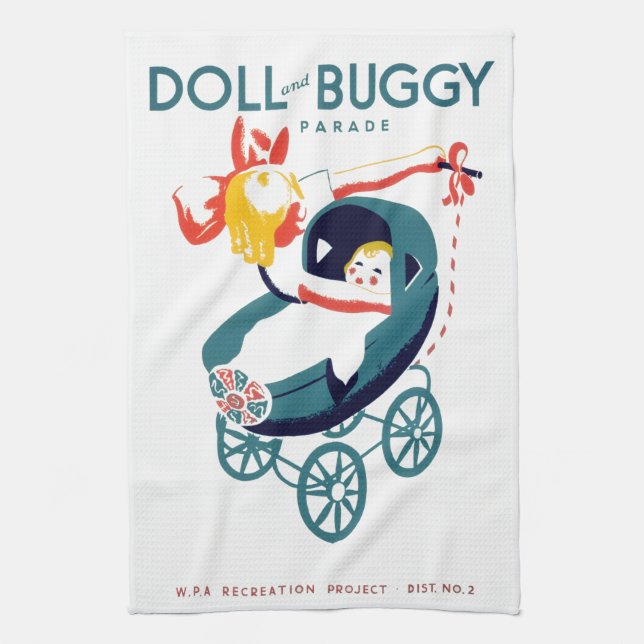 Doll and Buggy Parade Kitchen Towel (Vertical)