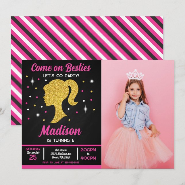 Doll Besties Fashion Party Photo Birthday Invitation (Front/Back)