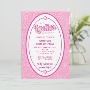 Doll Blush Pink Glitter 58th birthday invitation