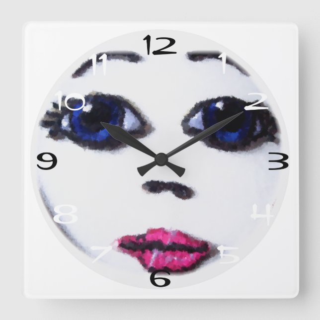 Doll Face Square Wall Clock (Front)