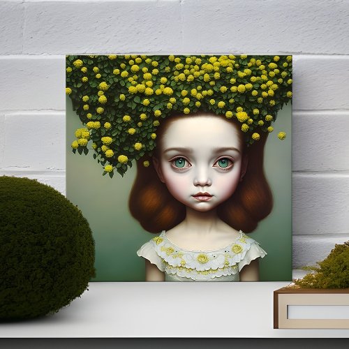 Doll Girl Haunting Sad Big Blue Eyes Yellow Flower Acrylic Print