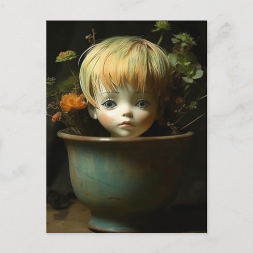 Doll Head Planter Postcard