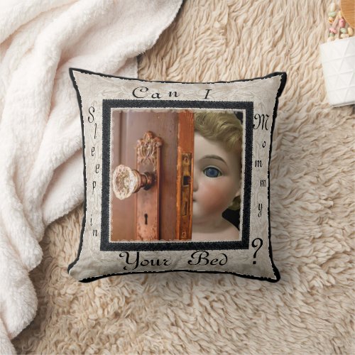 Doll in Mommys Bed Throw Pillow