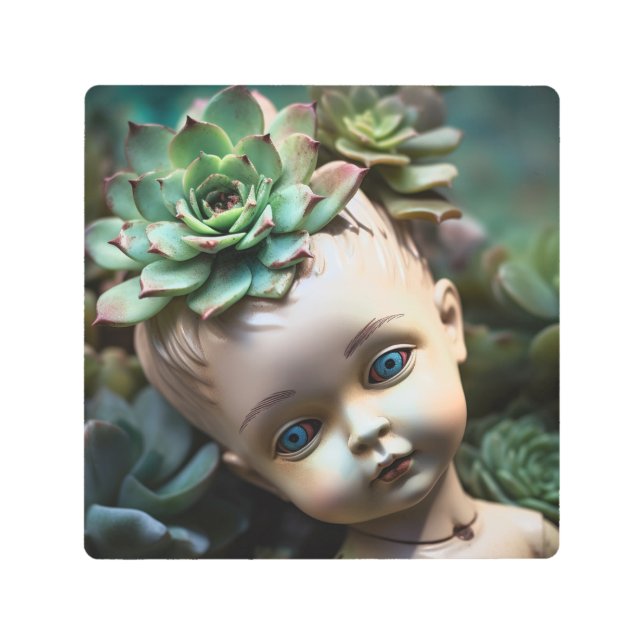 Doll in the Succulent Garden Metal Print (Front)