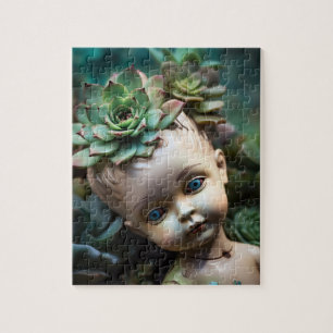Doll in the Succulent Garden Unique Jigsaw Puzzle