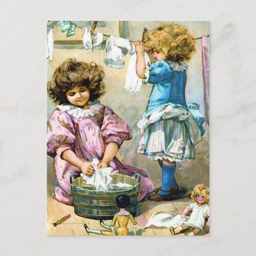 Doll Laundry Day Postcard