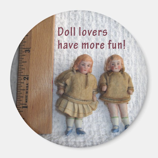 Doll Lovers Twin Antique Doll Magnets, Round Magnet (Front)