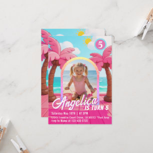 Doll Pink Fashion Beach Birthday Invitation