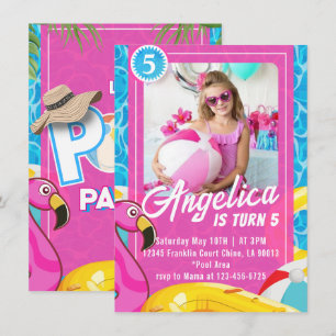 Doll Pink Fashion Pool Birthday Invitation