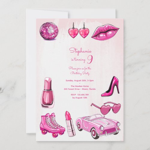 Doll pink girl fashion birthday party invitation