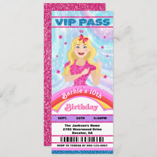 Doll Pink Glitter Movie Star VIP tickets Birthday Invitation