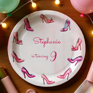 Doll pink high heel shoes girl birthday party paper plates
