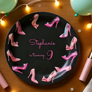 Doll pink high heel shoes girl birthday party paper plates