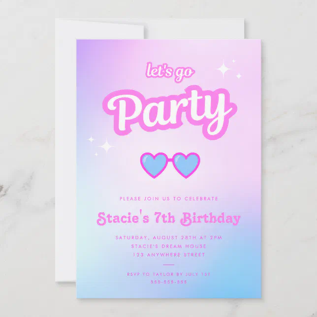 Doll Pink Malibu Girl Let's Go Party Birthday Invitation | Zazzle