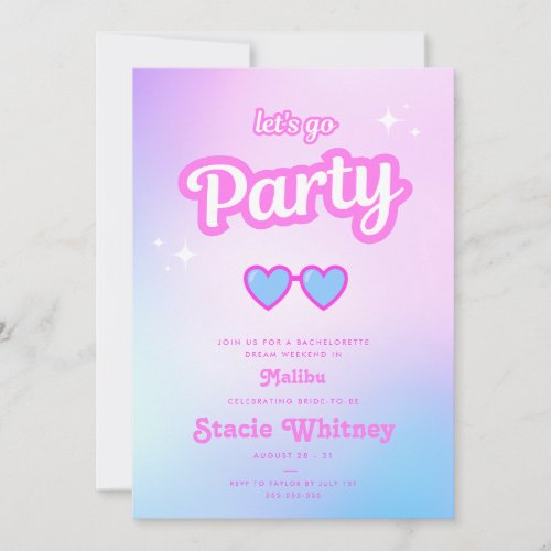 Doll Pink Malibu Girl Lets Go Party Birthday Invitation