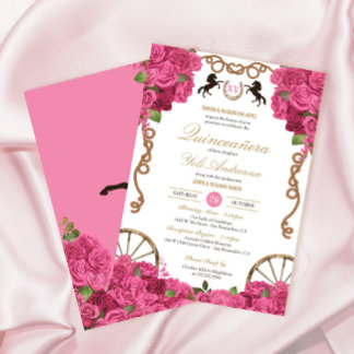 Doll Pink Roses Western Charra Quinceañera Invitation