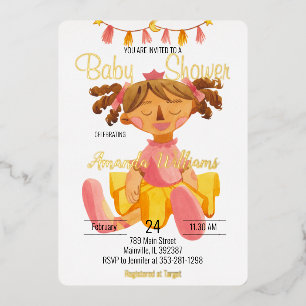 Doll Princess in Ballet Tutu,Gold Foil Invitation