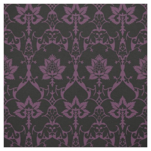 Doll-Scale Renaissance Damask, Black and Aubergine Fabric