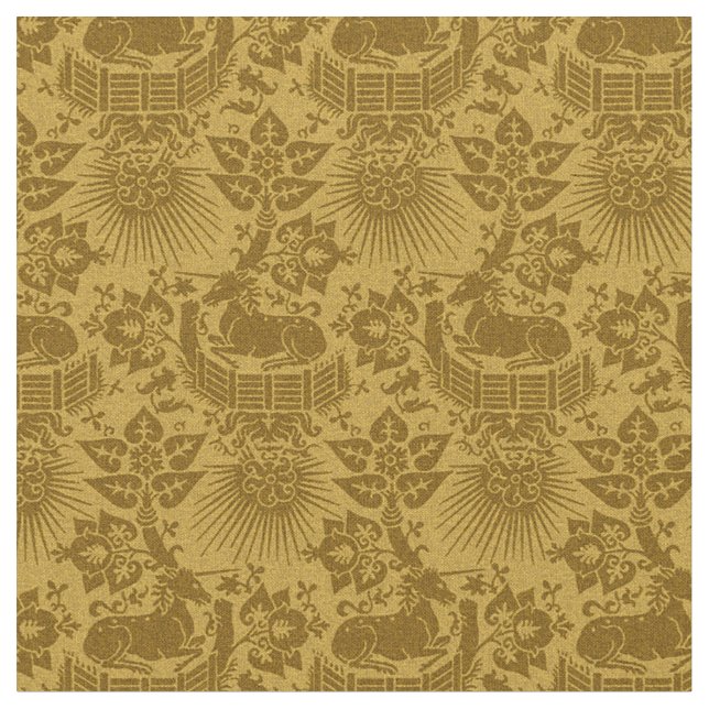 Doll-Scale Renaissance Unicorn Garden, Amber Fabric (Close Up)