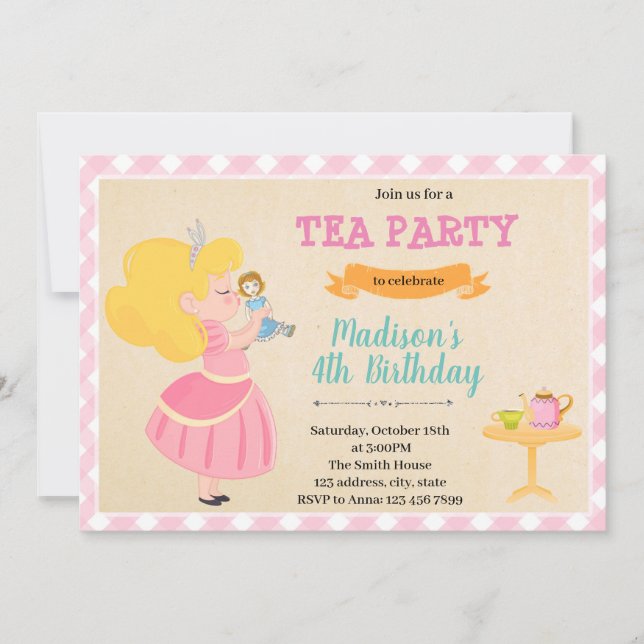 Doll tea party invitation (Front)