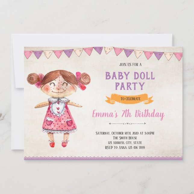 Doll theme birthday invitation (Front)