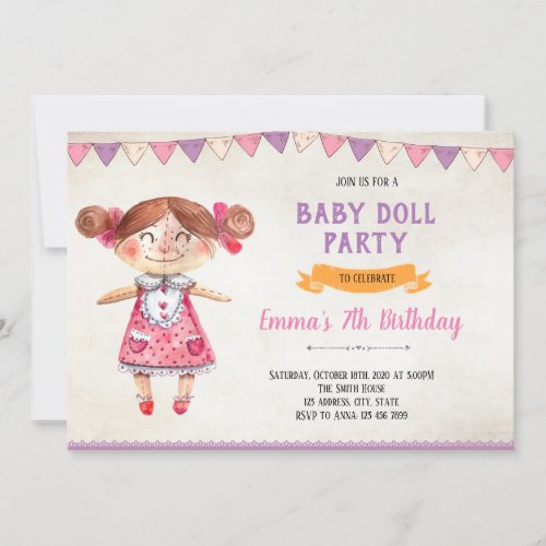 Doll theme birthday invitation