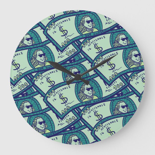 Dollar Banknotes: Seamless Money Pattern Large Clock (Front)