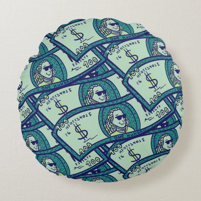 Dollar Banknotes: Seamless Money Pattern Round Pillow (Front)