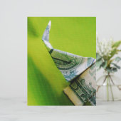 Dollar bill origami Elephant on Green background (Standing Front)