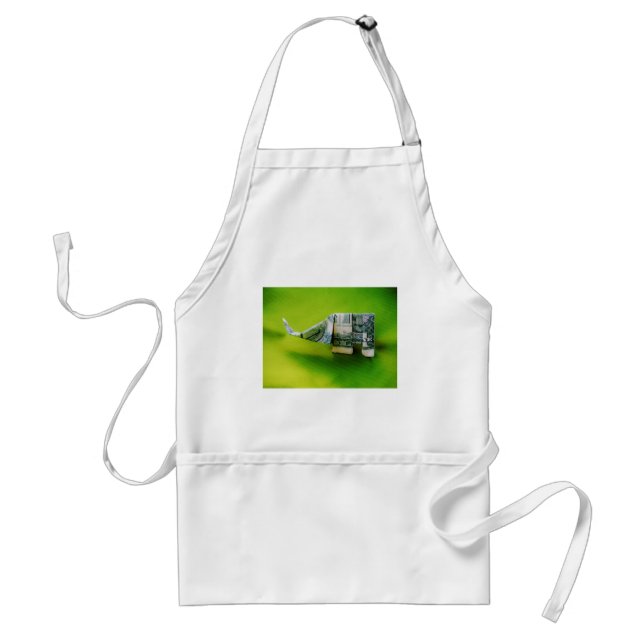 Dollar bill origami Elephant on Green background Adult Apron (Front)