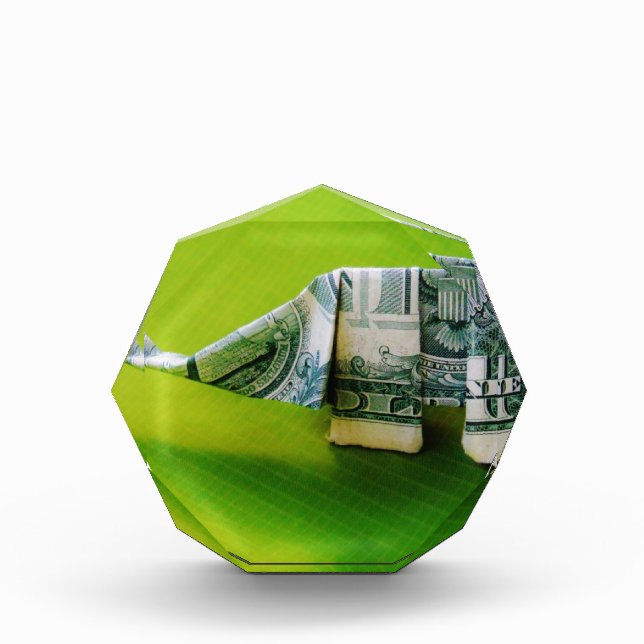 Dollar bill origami Elephant on Green background Award (Front)