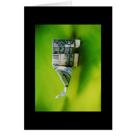 Dollar bill origami Elephant on Green background Cards (Front)