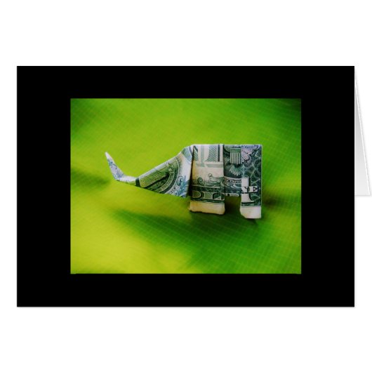 Dollar bill origami Elephant on Green background Cards (Front Horizontal)