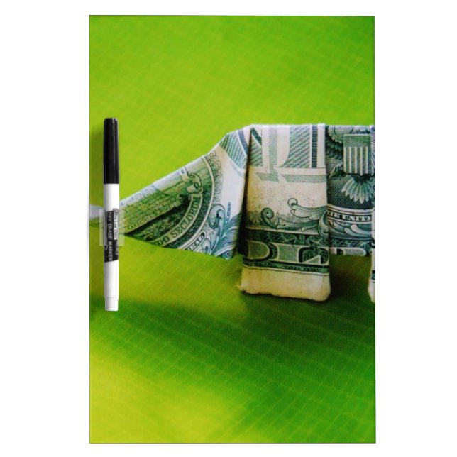 Dollar bill origami Elephant on Green background Dry-Erase Board (Front)