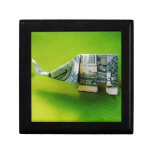 Dollar bill origami Elephant on Green background Gift Box