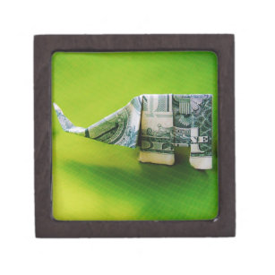 Dollar bill origami Elephant on Green background Gift Box
