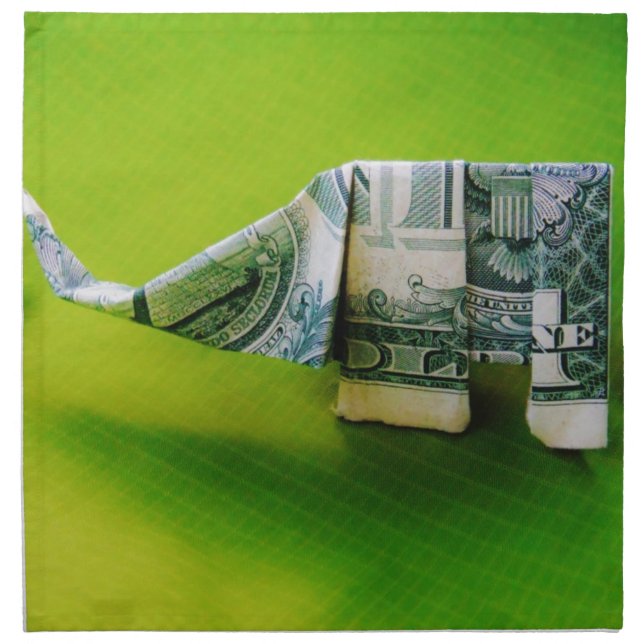Dollar bill origami Elephant on Green background Napkin (Front)