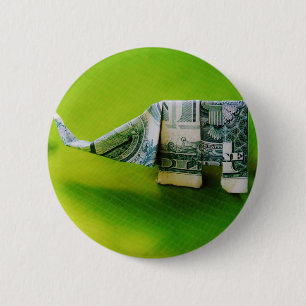 Dollar bill origami Elephant on Green background Pinback Button
