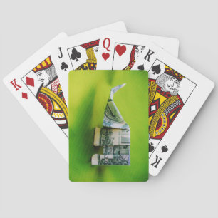 Dollar bill origami Elephant on Green background Poker Cards
