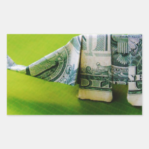 Dollar bill origami Elephant on Green background Rectangular Sticker