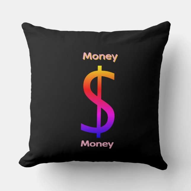 Dollar $ign Money  Logo Rainbow Black Throw Pillow (Front)
