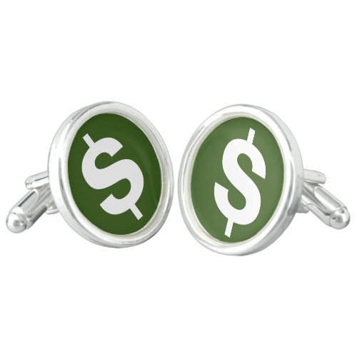 Dollar money sign silver plated cuff links