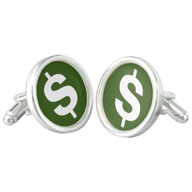 Dollar money sign silver plated cuff links (Angled)
