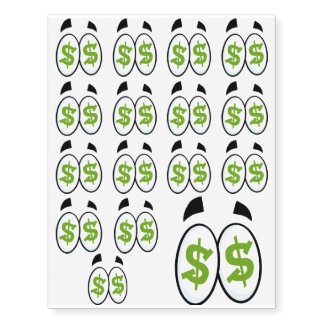 Dollar Sign Cartoon Eyes Money Cash Temporary Tattoos