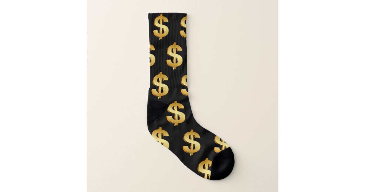 Dollar Sign Gold Black Fun Socks