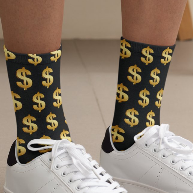 Dollar Sign Gold Black Fun Socks (Creator Uploaded)